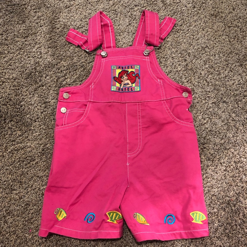Disney Ariel Little Mermaid Overalls Kids 6Y Pink Vintage Shortalls Denim